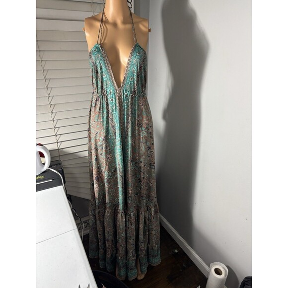 Zury Kenya Maxi Dress  Silk Blend Multicolor Paisley Sleeveless Tassel Free Size - Picture 1 of 15